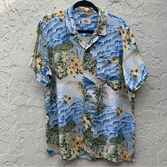 MARINE LAYER Hawaiian Shirt Men M/L Flower Palm Tree Short Sleeve Button Down - Picture 1 of 6